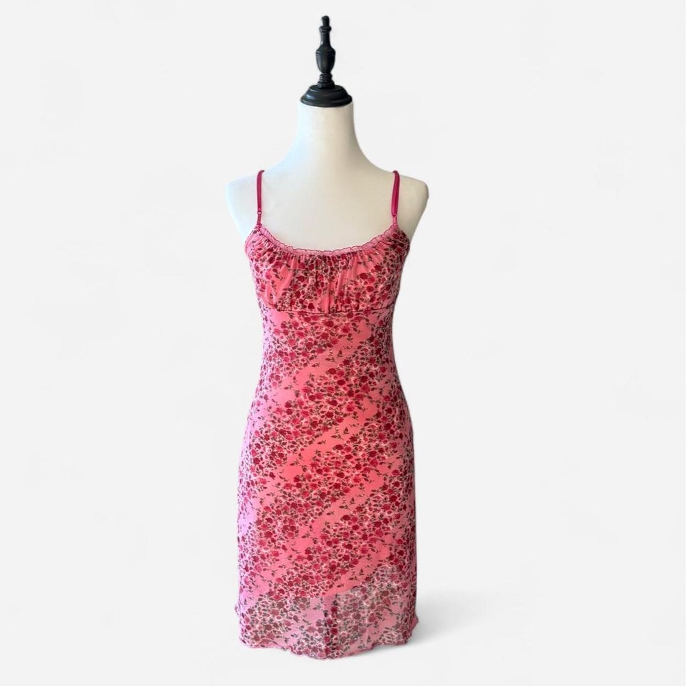 Charlotte Russe Y2K Pink Floral Mesh Milkmaid Slip Dress Medium